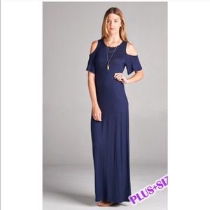 Plus size cold shoulder Navy maxi dress